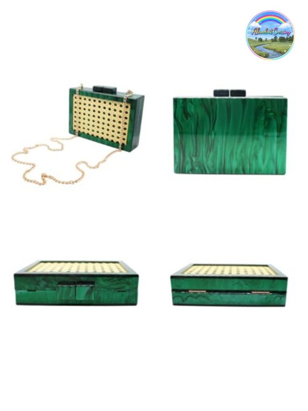 Acrylic Rattan Pattern Square Box Crossbody Chain Handbag Evening Clutch - Picture 5 of 6